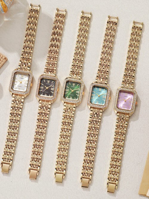 Diamond Cut Bezel Gold Ladies Fashion Watch
